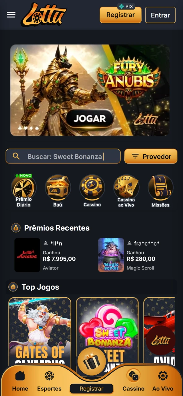 Jogue diversos jogos de cassino no aplicativo Lottu.