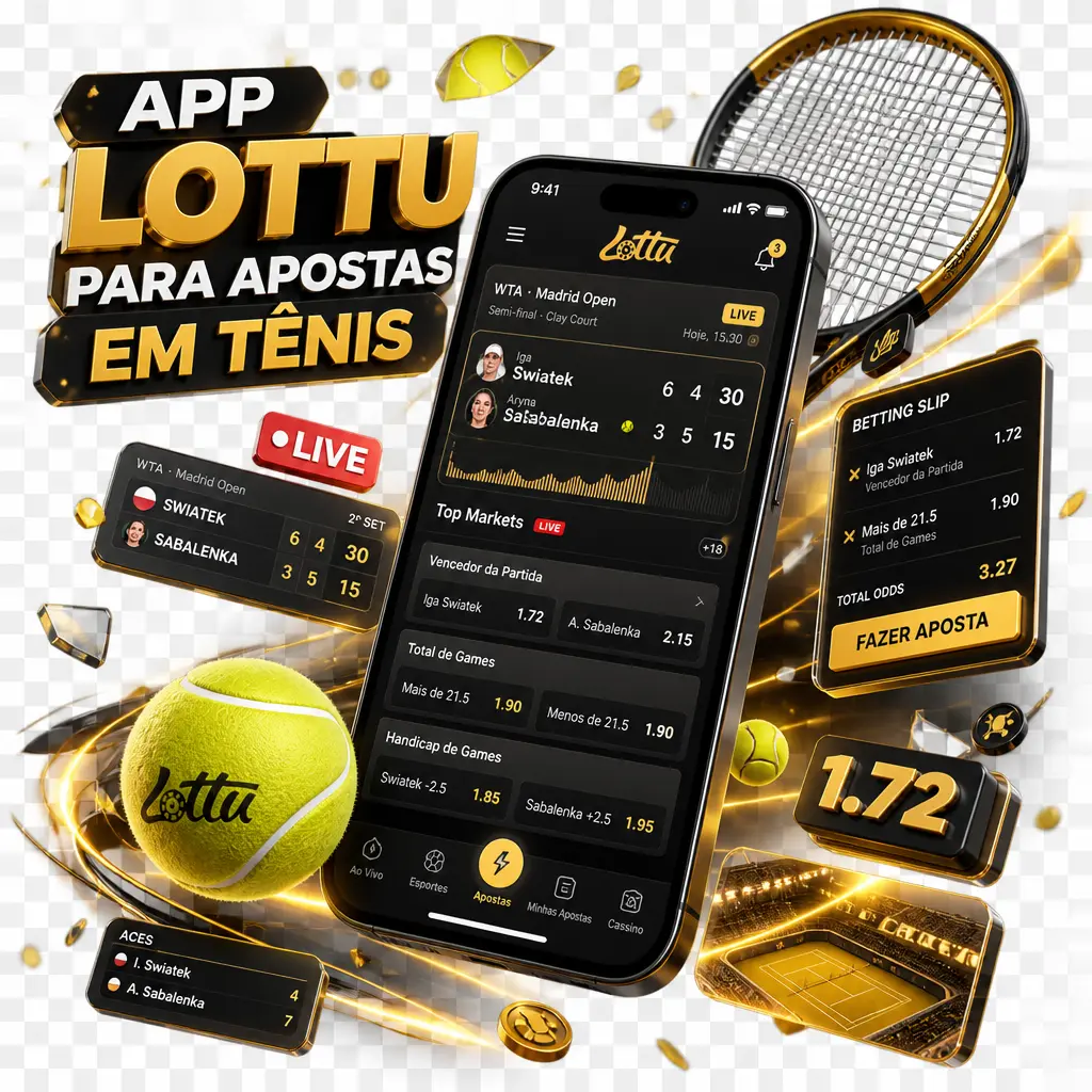 Aplicativo Lottu para apostas em tênis com odds ao vivo, calendário ATP/WTA e depósito via Pix no Android