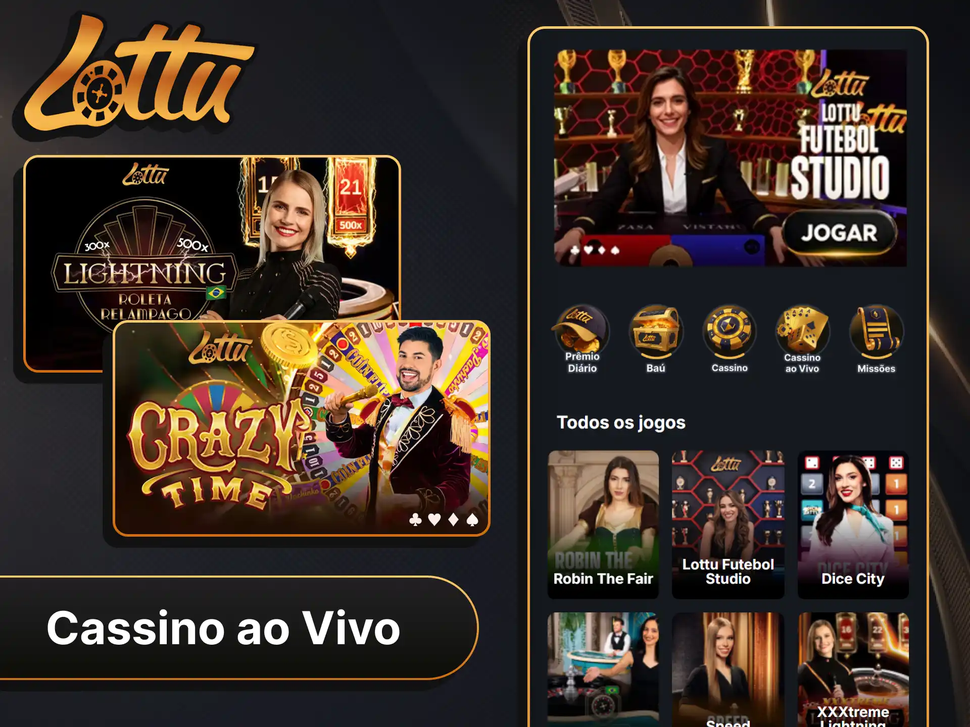 Jogue no cassino ao vivo com crupiês reais no Lottu App.