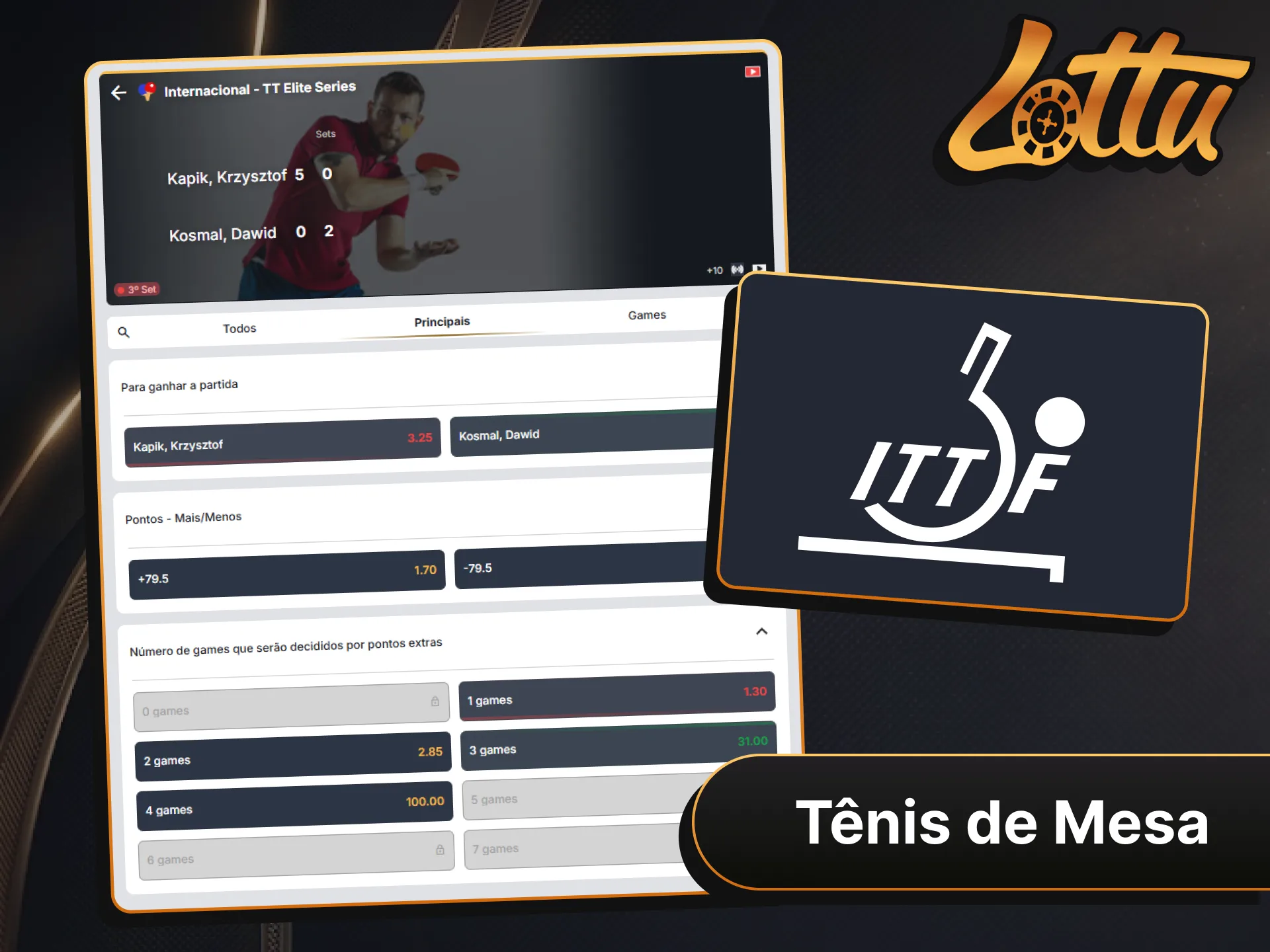 Aposte nas partidas mais disputadas de tênis de mesa no Lottu.